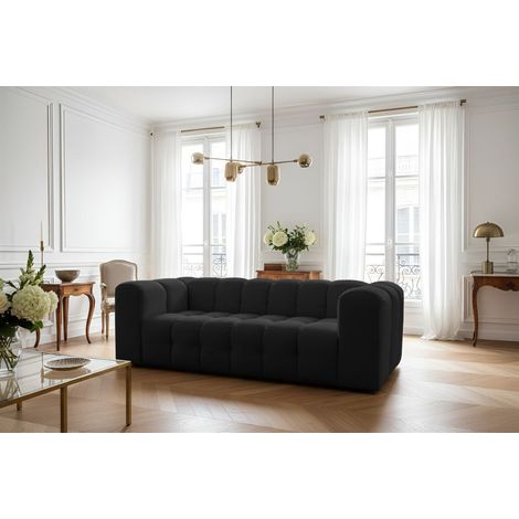 Sofa Designersofa SOLVIE 3-Sitzer in Stoff Tiffani Schwarz
