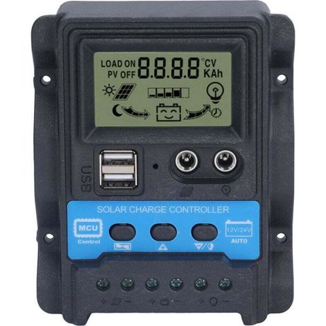 20-A-PWM-Solarladeregler mit LCD-Display, zwei USB-Anschlüssen, 5 V 260 W, 12 V 520 W, 24 V