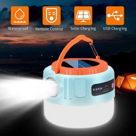 Solar-powered LED camping light, rechargeable LED camping light, USB-powered solar camping spotlight (1/5)