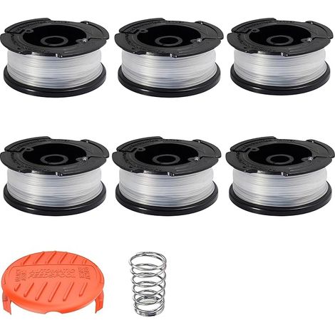 Lot de 6 bobines de fil A6485 A6481 AF-100 pour débroussailleuse Black & Decker ST5530 STC1820 BESTA530 Series 9,1 m x 1,65 mm avec 1 couvercle et 1 ressort. (1/5)