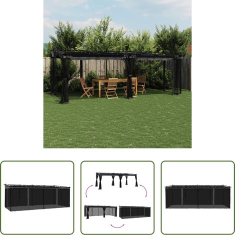 vidaXL Pavillon mit Netzen -  Pavillon mit Netzwänden Anthrazit 6x3 m Stahl (1/5)
