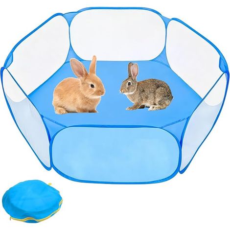 Enclos pliable pour petits animaux, cage portable, respirante et transparente, clôture d'exercice pour cochon d'Inde, hamster, chinchilla, lapin, chiot (bleu) (1/5)
