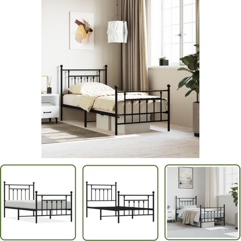 The Living Store Bettgestell mit Kopf- und Fußteil Metall Schwarz 90x200 cm - Metallbettfassungen - Doppelbett Gestell - Boxspringrahmen - Schlafzimmer Möbel - Schwarzes Bettgestell (1/5)