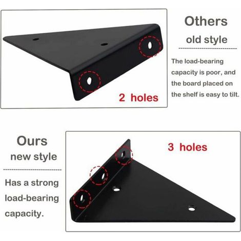 2 pièces Support étagère, Métal Noir, 17cm, Équerre Triangulaire, Salon (1/2)