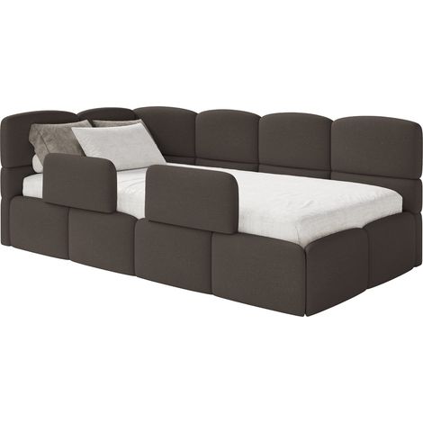 Selsey Cloudy – Kinderbett 120x200, Kopfteil links, Matratze & Bettkasten, Chenille Braun