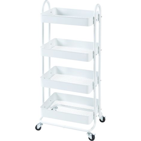Chariot de service desserte cuisine salon meuble de rangement à 4 paniers 104 x 46 x 35 cm acier blanc mat (1/4)