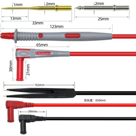 Kit di test multi-sonda, puntale per multimetro elettrico con morsetti a coccodrillo, sonda di prova, morsetto a molla, connettore a banana - Puntali voltmetro per tester di circuiti di tensione (1/4)
