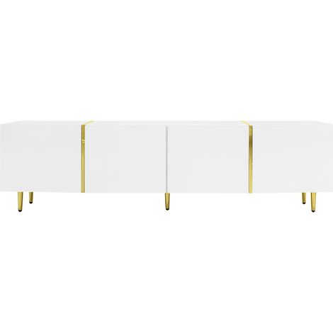 Ensemble meuble TV et table basse blanc laqué moderne avec accents dorés (1/5)