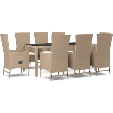Maison Exclusive - 9-tlg. Garten-Essgruppe mit Kissen Beige Poly