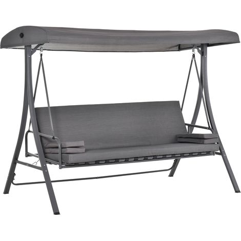 Outsunny 2-in-1 Patio 3 Seater Swing Chair Hammock w/ Cushion Adjustable Canopy Garden