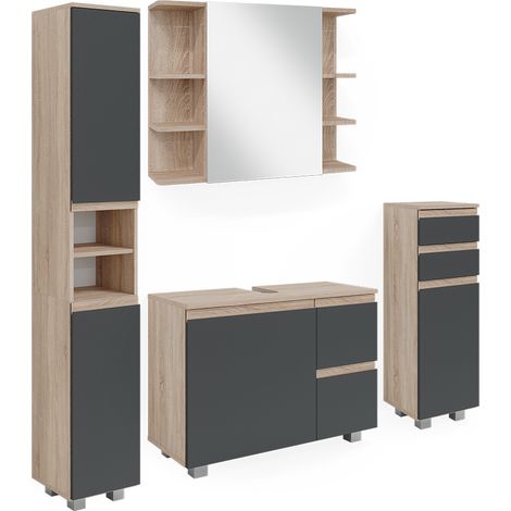 Set mobili bagno J-Shape, Sonoma, 4 parti, Vicco