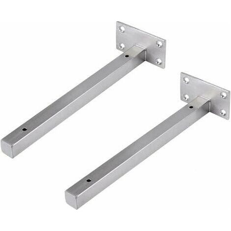 2PCS 25cm Supports Étagère Flottants, Equerre Industrielle Etagere Murale Fixation Invisible Supports Vintage Equerre Murale Equerre Metallique Bricolage Argent avec Vis,Charge Maximale 30KG (1/5)