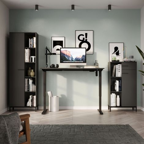Bureau réglable électrique 140 cm + 2 armoires anthracite - TZEKA