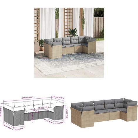 7-tlg. Garten-Sofagarnitur mit Kissen Beige Poly Rattan - Gartensofas - Outdoor Möbel - Lounge Set - Rattan Sofa - Gartenlounge - Home & Living