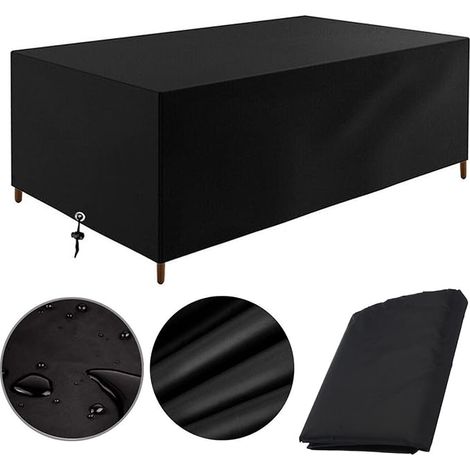 Gartenmöbel-Abdeckung, 230 x 165 x 80 cm, Schwarz, 420D Oxford, rechteckig, Gartentisch-Abdeckung, Schutzplane, Gartentisch, Outdoor-Möbel, wasserdicht, winddicht, UV-beständig, kältebeständig (1/5)