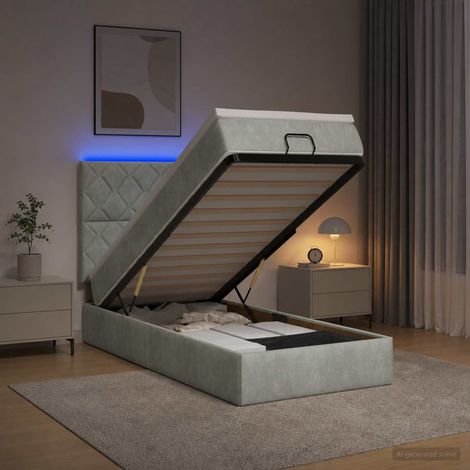 Lit coffre avec matelas et LED Gris clair 90 x 190 cm Velours (1/5)