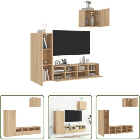 vidaXL Meuble TV - Unités murales TV 4 pcs chêne sonoma bois d'ingénierie (1/5)