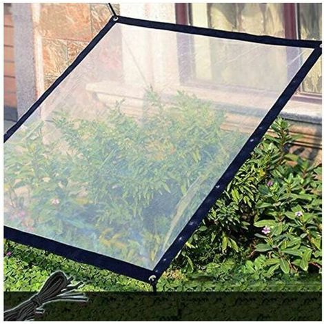Bâche transparente imperméable avec œillets - 2 x 2 m - Bâche pliable et résistante aux intempéries - Corde incluse