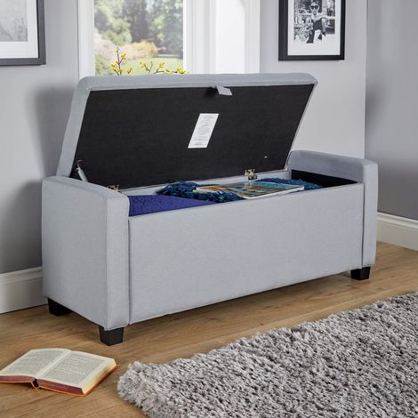 Ottoman Window Seat Hidden Storage Box Bench Linen Grey Home Living Furniture (1/5)