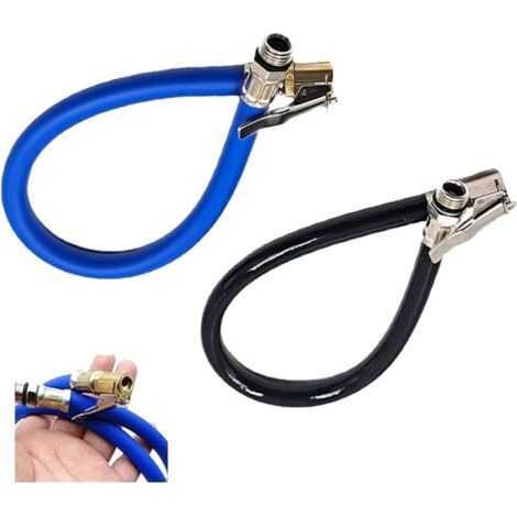 2 Pièce Tuyau Gonfleur Pneu Voiture,Embout Gonflage Valve Adaptateur de Pompe à Air,Tube Gonflable d'extension en Caoutchouc Noir Flexible Extension Inflatable Pression Hose d'air Pumps pour Velo Moto (1/5)