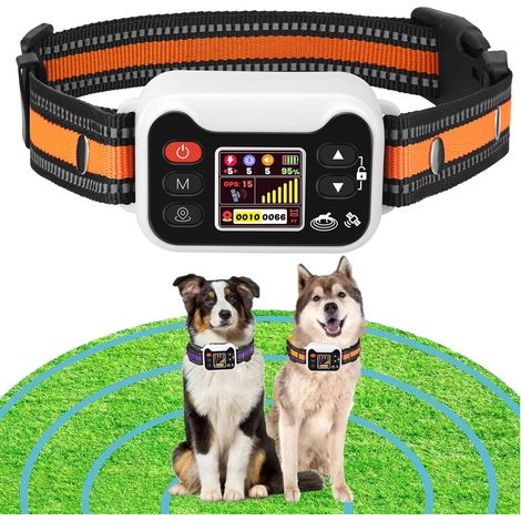Clôture anti-fugue sans fil GPS et collier de dressage électronique pour chien, portée réglable de 15 à 2 000 m, 3 modes de dressage, récepteur étanche et rechargeable