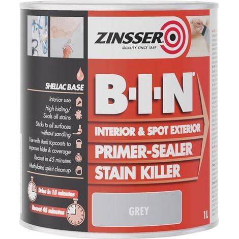 Zinsser BIN Primer Sealer - Stain Killer Paint - Grey - 1L (1/3)