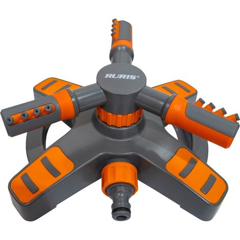 Arroseur rotatif RURIS UFO200 - Rotation 360° - Arrosage gazon et fleurs jusqu'à 200 m² - 12 buses - 3 bras - Débit réglable - PP/ABS - Raccord rapide inclus (1/5)