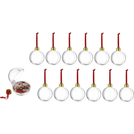 Christbaumkugel zum selber befüllen 8 cm - 12er Set - DIY Weihnachtskugeln mit Samt Band