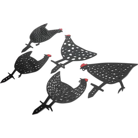Ensemble de 5 figurines de poulets en acrylique, en forme d'animaux, pour la décoration de jardin ou de cour (noir). (1/5)