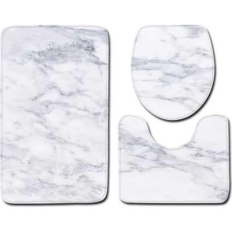 Ensemble de tapis de bain et contour WC 3 pièces – Motif marbre – Antidérapant PVC – Absorption rapide – Facile à nettoyer (1/5)