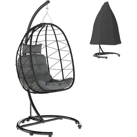Sillón colgante exterior en forma de huevo resistente a las inclemencias, con cojín, dimensiones 102 × 102 × 195 cm, gris oscuro (1/5)