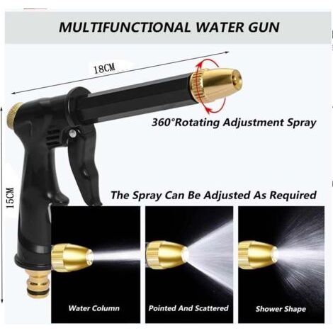 Pistolet à eau haute pression à long manche avec buse, adapté à l'arrosage des fleurs, au nettoyage et au lavage de voitures, 4 connecteurs. (1/3)