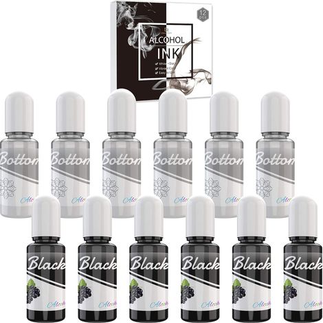 Encre Alcool Noire & Blanc - 120ml Alcohol Ink pour la Peinture à la Résine, Fabrication de Boîtes Pétri, Yupo - Colorant Alcool Blanc et Noire pour Art, Gobelets, Peinture - 4oz (1/5)