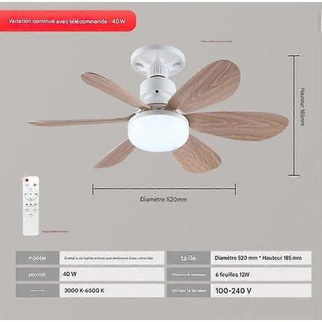 Ventilateur de plafond avec éclairage - Ventilateur de plafond 42 pouces, aspect bois blanc, 6 vitesses de ventilation (1/5)