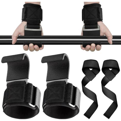 2 Pièces Crochet Musculation, Crochets Musculation Poignets avec 2 Sangle de Tirage, Crochet D'haltérophilie pour Fitness, Levage (1/5)