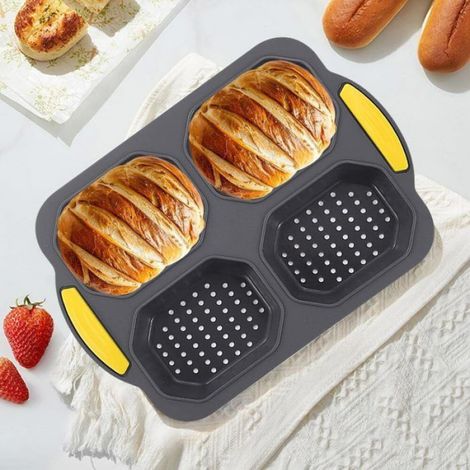 Brotbackform Baguette Plaque de cuisson de Silicone de Baguette Plat de cuisson avec 4 Emplacements (Résistance à la Étiquette (1/5)