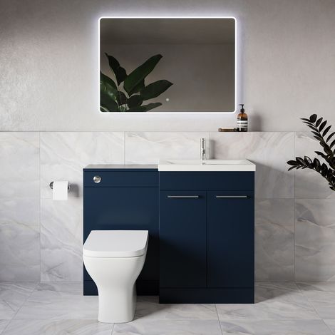 Napoli 390 Deep Blue 1100mm 2 Door Vanity Unit Toilet Suite with Glide Basin - 1100mm - Chrome 160mm HandleWith Kingston Toilet Pan and Seat