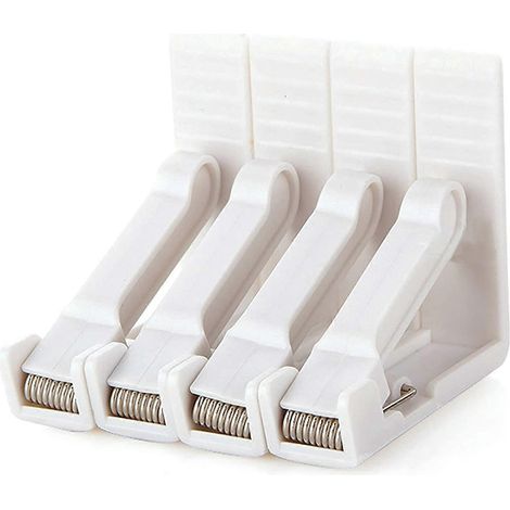 Lot de 4 pinces à nappe en plastique blanc, haute tension réglable, épaisseur env. 4,5 cm, dimensions de la pince : 5,8 x 5,8 x 1,5 cm (1/5)