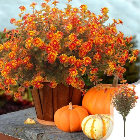 Roses Artificielles - Fleur en Soie Réaliste - Hauteur 34 cm - Couleur Orange - Pour Décoration de Mariage, Intérieur et Événements - Lot de 7 Têtes (1/5)