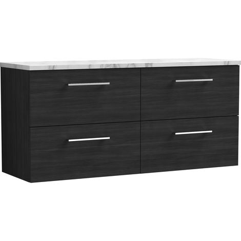 Balterley Bramshall 1200mm Wall Hung 4 Drawer Vanity Unit & Laminate Worktop for Modern Bathroom Storage - Charcoal Black