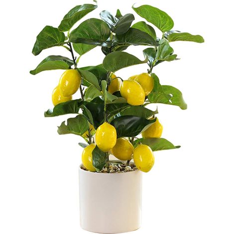 Petit citronnier artificiel avec pot blanc, plante décorative pour cuisine et intérieur, fausse plante d'intérieur. (1/5)