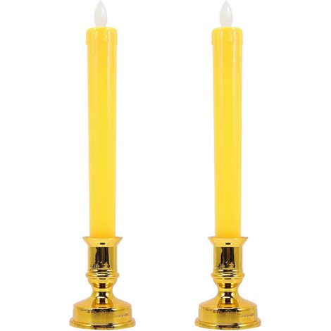Bougies sans flamme à effet vacillant, bougies électriques décoratives d'extérieur, jaunes, 27 x 5,5 cm, en plastique (lot de 2). (1/2)