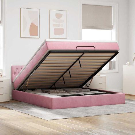 Ottomane Bett mit Matratze & LEDs Rosa 180x200 cm Samt (1/5)