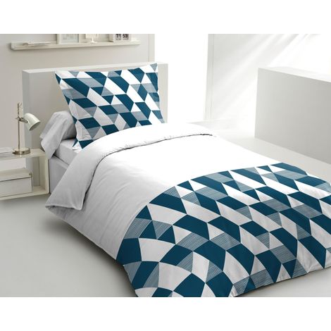 Parure de Couette 140x200 cm 2 pièces Percale de Coton Douce Housse + taie Bleu pétrole Modèle La Gitane (1/5)