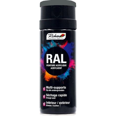 Aérosol peinture acrylique RICHARD multi-supports RAL Gris et Noir 400 ml Couleur RAL: RAL 7025 GRIS PERLE (1/2)