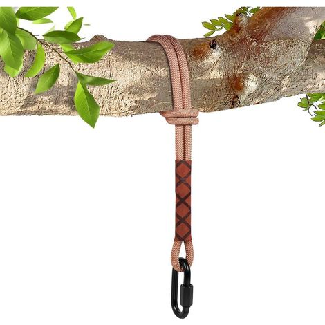 Sangle de suspension pour hamac, corde de hamac réglable de 1,5 mètre avec crochet, diamètre 10 mm, adaptée à l'alpinisme, aux secours d'urgence, etc. (marron) (1/5)