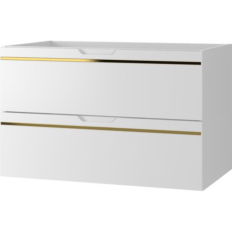 Meuble sous vasque suspendu ESPERO blanc 80 cm - bande décorative dorée