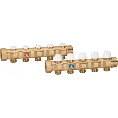 Paire de collecteurs complets avec vannes d'arrêt et coudes de serrage 1 1/4" 3 branches Caleffi 663735 1 1/4" - 3