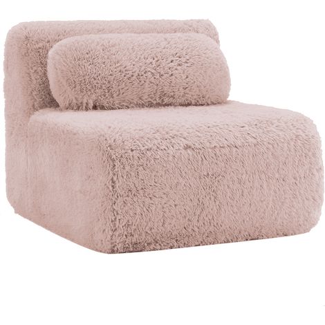 Canapé sans accoudoirs Aviana avec coussin, tissu peluche rose – canapé d'appoint, canapé de salon, canapé moderne pour petit espace (1/4)