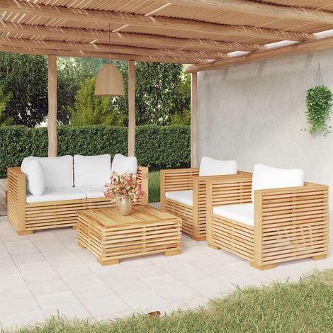 vidaXL Salon de jardin 5 pcs avec coussins Bois de teck solide (1/5)